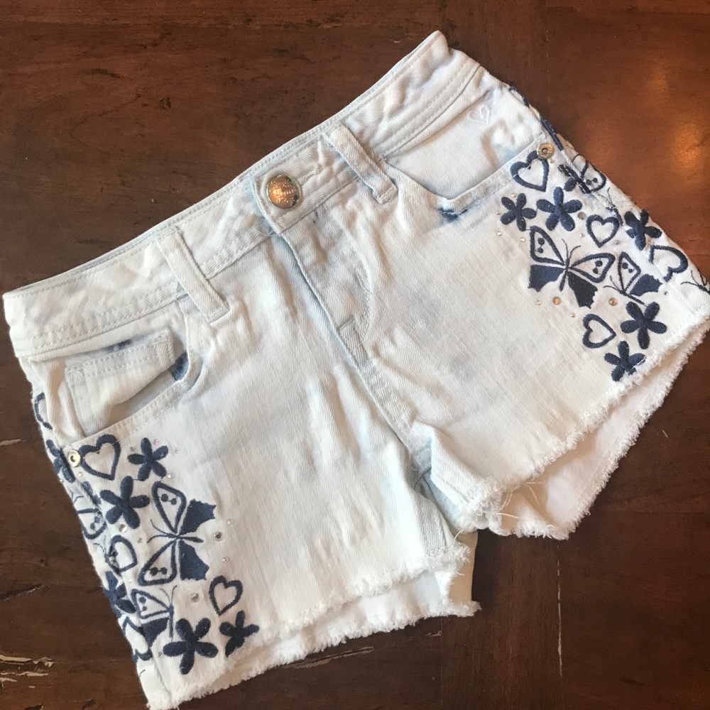 White Wash Embroidered Denim Shorts